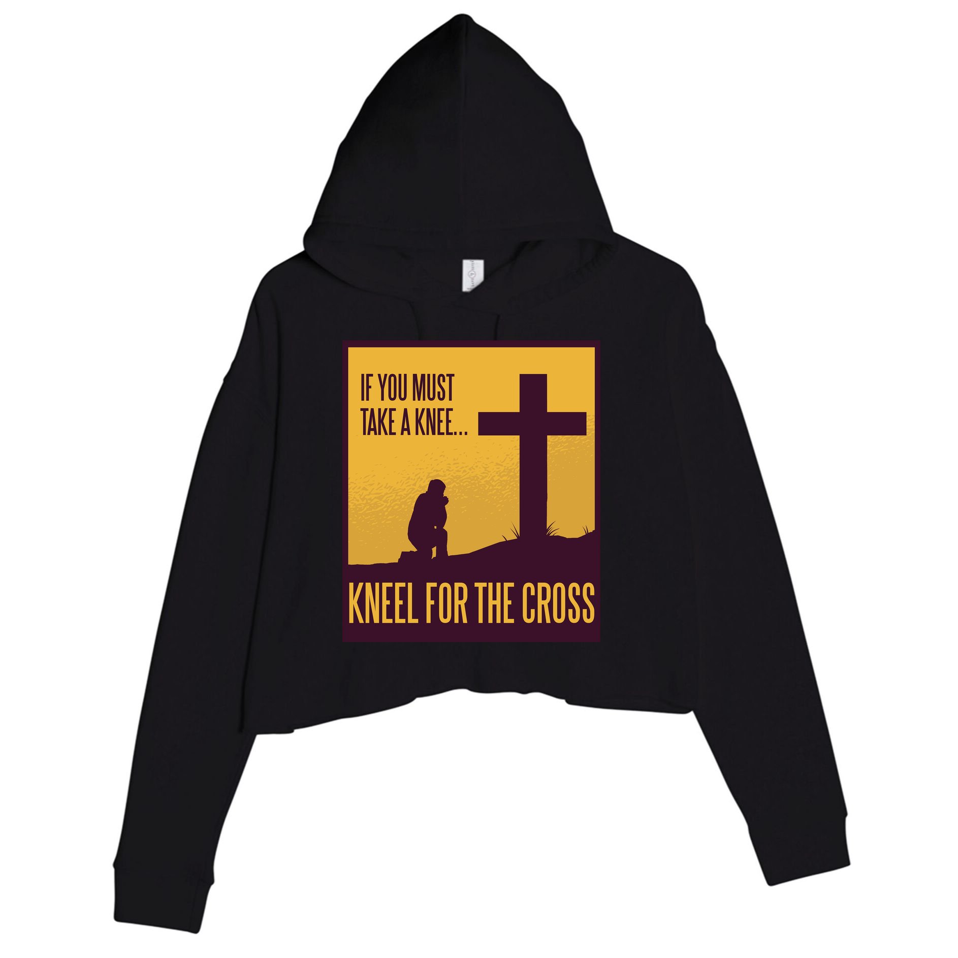 Kneel For The Cross Christian Crop Fleece Hoodie