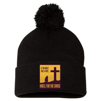 Kneel For The Cross Christian Pom Pom 12in Knit Beanie