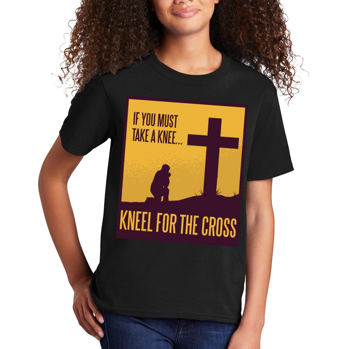 Kneel For The Cross Christian Kids T-Shirt