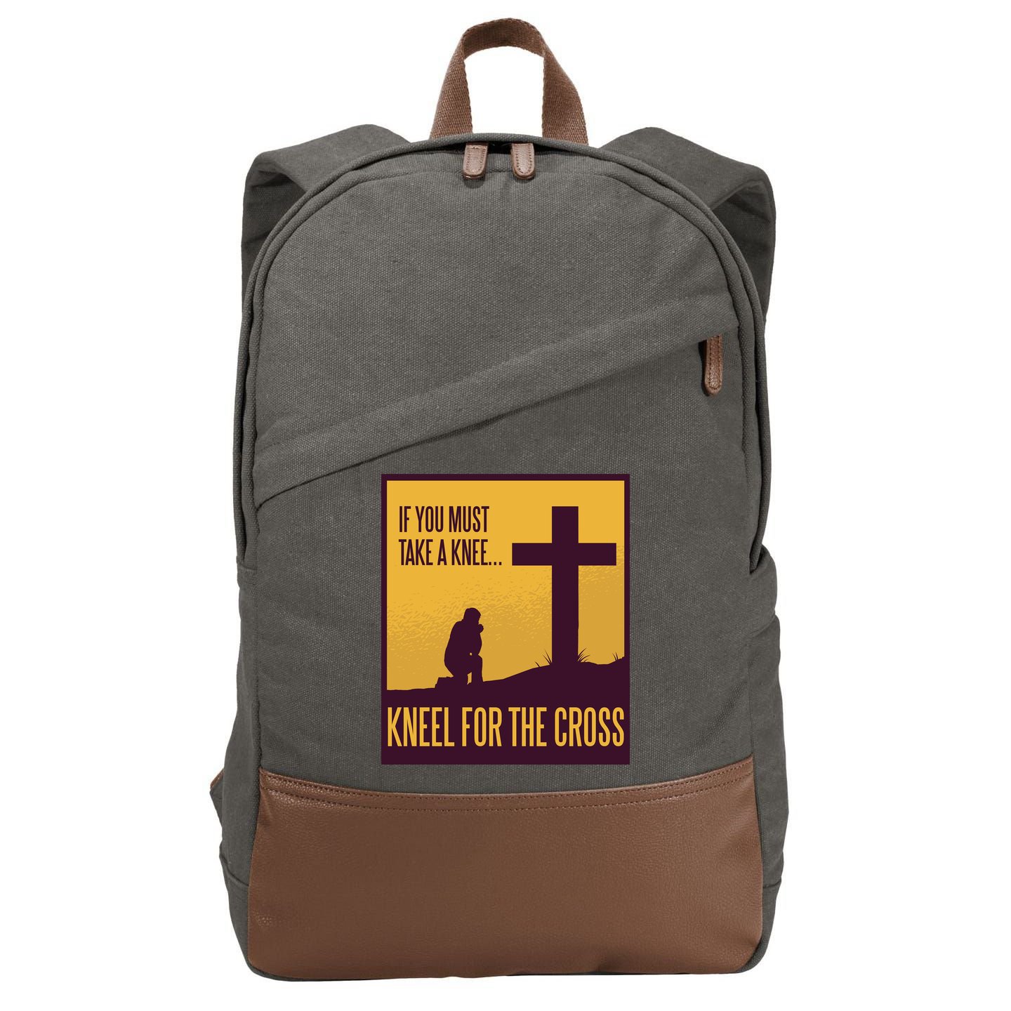 Kneel For The Cross Christian Cotton Canvas Backpack