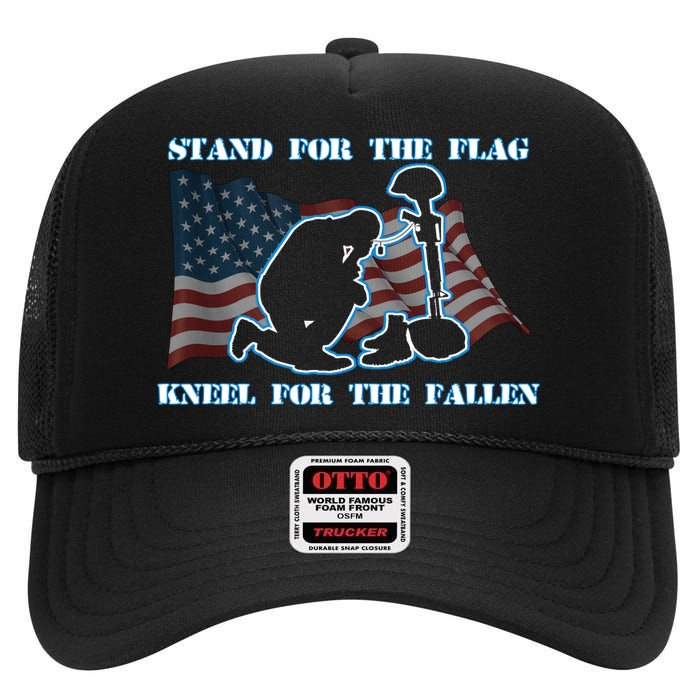 Kneel For The Fallen US Troops High Crown Mesh Back Trucker Hat