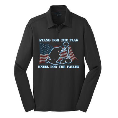 Kneel For The Fallen US Troops Silk Touch Performance Long Sleeve Polo