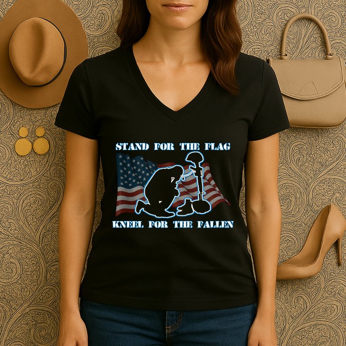 Kneel For The Fallen US Troops Women's V-Neck T-Shirt