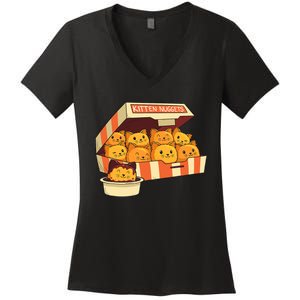 Kitten Nuggets Funny Cats & Chicken Nuggets Lover Funny Cat Women's V-Neck T-Shirt