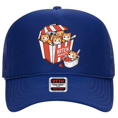 Kitten Nuggets Food Pun Cat Kittens Chicken Nuggets High Crown Mesh Back Trucker Hat