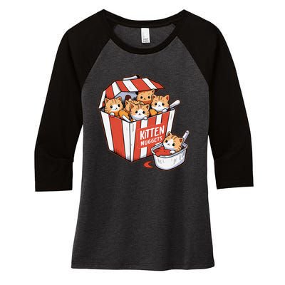 Kitten Nuggets Food Pun Cat Kittens Chicken Nuggets Women's Tri-Blend 3/4-Sleeve Raglan Shirt