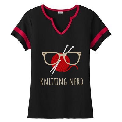 Knitting Nerd Funny Grandma Mom Knit Needles Yarn Lover Gift Meaningful Gift Ladies Halftime Notch Neck Tee