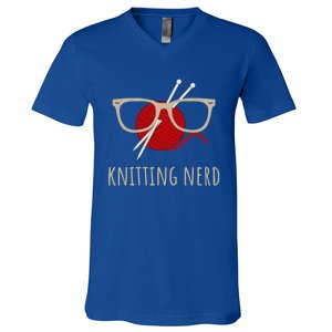 Knitting Nerd Funny Grandma Mom Knit Needles Yarn Lover Gift Meaningful Gift V-Neck T-Shirt