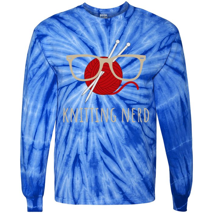 Knitting Nerd Funny Grandma Mom Knit Needles Yarn Lover Gift Meaningful Gift Tie-Dye Long Sleeve Shirt