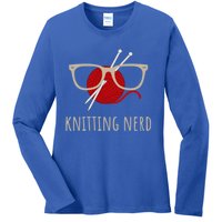 Knitting Nerd Funny Grandma Mom Knit Needles Yarn Lover Gift Meaningful Gift Ladies Long Sleeve Shirt