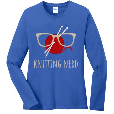 Knitting Nerd Funny Grandma Mom Knit Needles Yarn Lover Gift Meaningful Gift Ladies Long Sleeve Shirt