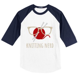 Knitting Nerd Funny Grandma Mom Knit Needles Yarn Lover Gift Meaningful Gift Baseball Sleeve Shirt