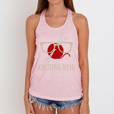 Knitting Nerd Funny Grandma Mom Knit Needles Yarn Lover Gift Meaningful Gift Women's Knotted Racerback Tank