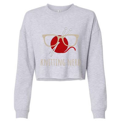 Knitting Nerd Funny Grandma Mom Knit Needles Yarn Lover Gift Meaningful Gift Cropped Pullover Crew