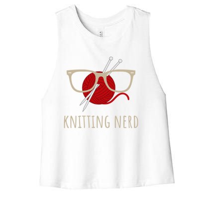 Knitting Nerd Funny Grandma Mom Knit Needles Yarn Lover Gift Meaningful Gift Women's Racerback Cropped Tank