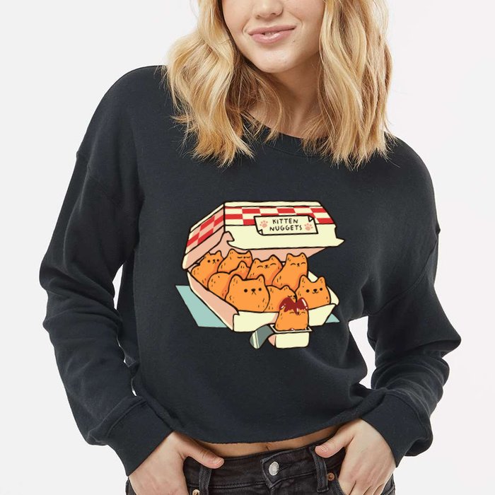 Kitten Nuggets Fast Food Cat By Tobe Fonseca Cropped Pullover Crew