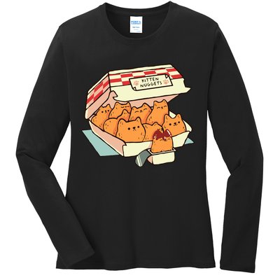Kitten Nuggets Fast Food Cat By Tobe Fonseca Ladies Long Sleeve Shirt