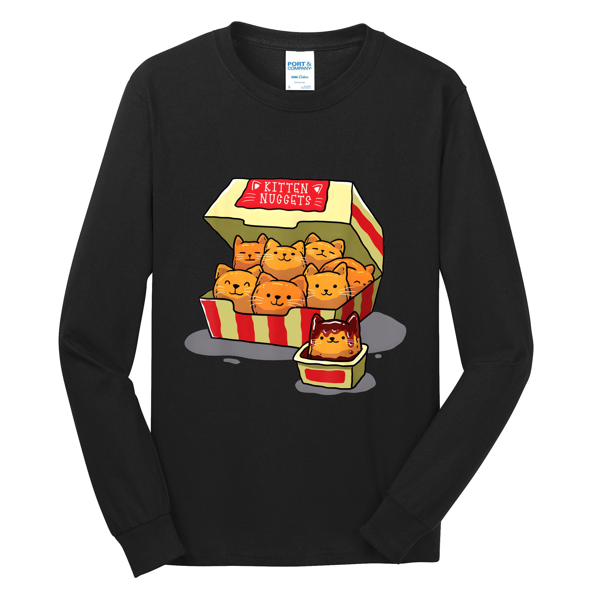 Kitten Nuggets Food Pun Cat Lover Gift Chicken Nuggets Tall Long Sleeve T-Shirt