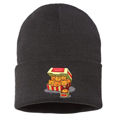 Kitten Nuggets Food Pun Cat Lover Gift Chicken Nuggets Sustainable Knit Beanie