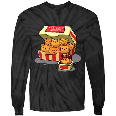 Kitten Nuggets Food Pun Cat Lover Gift Chicken Nuggets Tie-Dye Long Sleeve Shirt