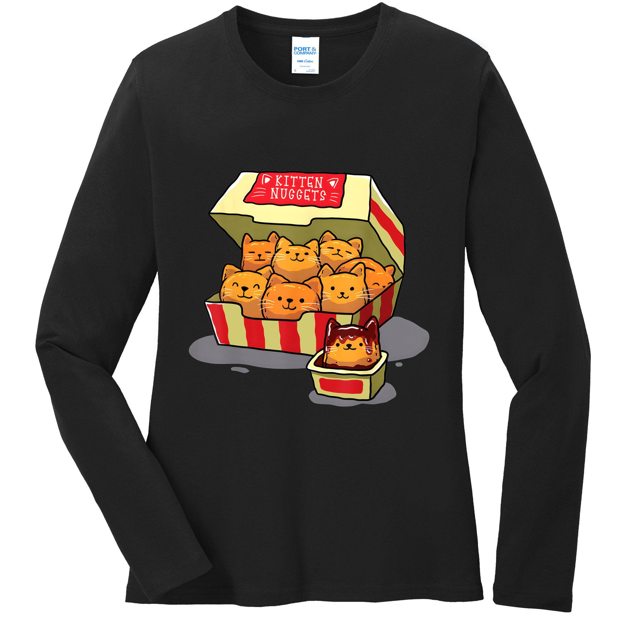 Kitten Nuggets Food Pun Cat Lover Gift Chicken Nuggets Ladies Long Sleeve Shirt