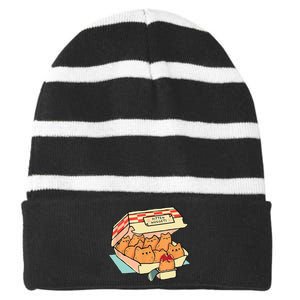 Kitten Nuggets Fast Food Cat And Chicken Nugget Lover Quote Striped Beanie with Solid Band