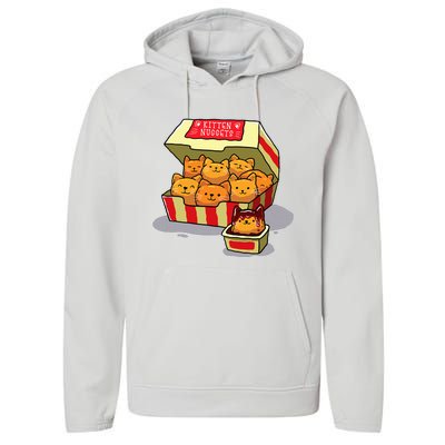 Kitten Nuggets Food Pun Cat Lover Gift Chicken Nuggets Performance Fleece Hoodie