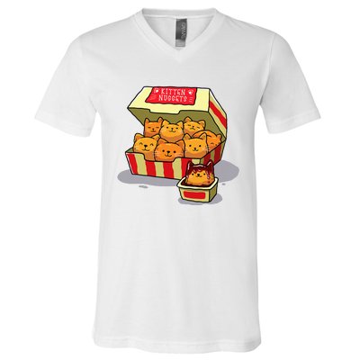 Kitten Nuggets Food Pun Cat Lover Gift Chicken Nuggets V-Neck T-Shirt