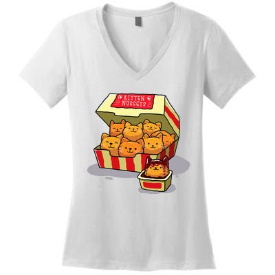 Kitten Nuggets Food Pun Cat Lover Gift Chicken Nuggets Women's V-Neck T-Shirt