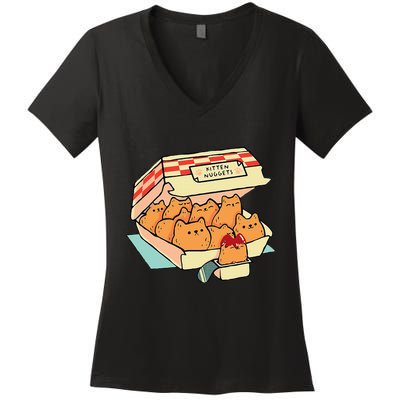Kitten Nuggets Fast Food Cat And Chicken Nugget Lover Quote Women's V-Neck T-Shirt