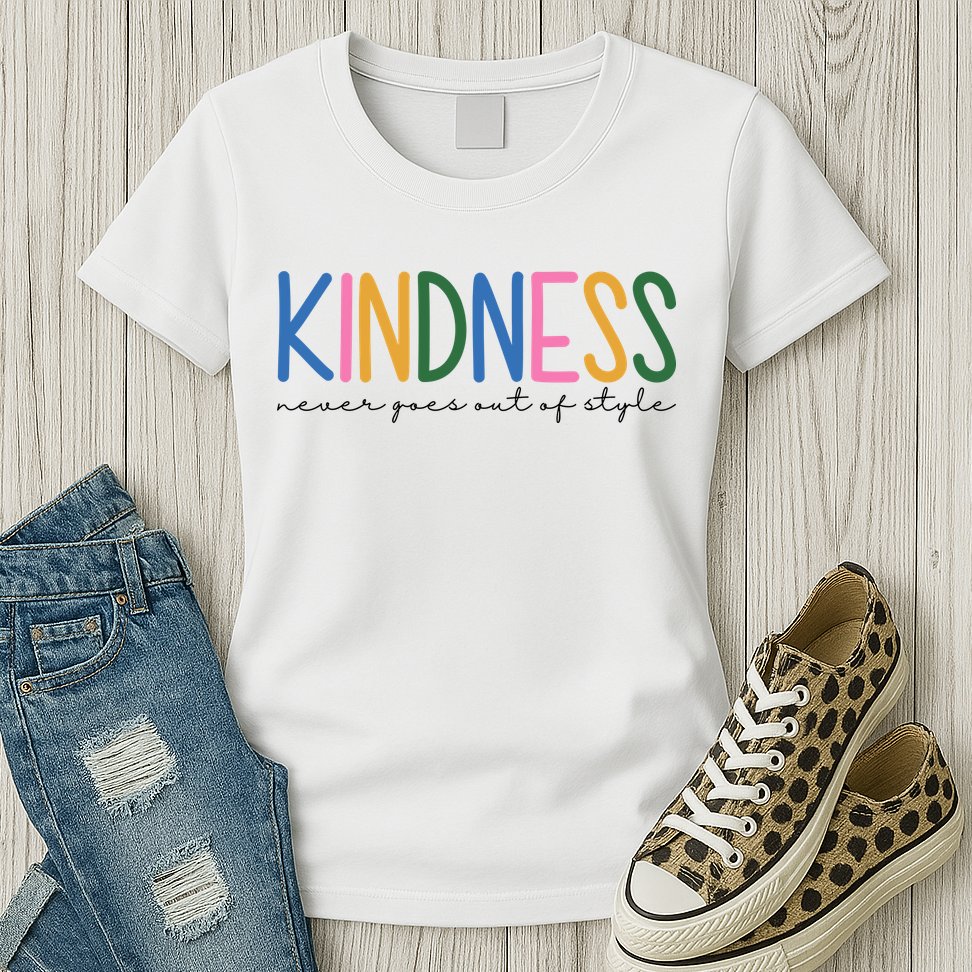 Kindness Never Goes Out Of Style Colorful Womens T-Shirt