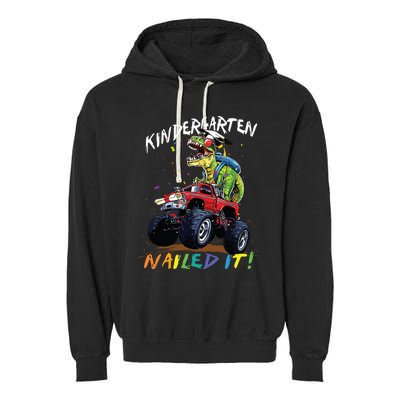 Kindergarten Nailed It Dinosaur Truck Last Day Of School Boy Garment-Dyed Fleece Hoodie