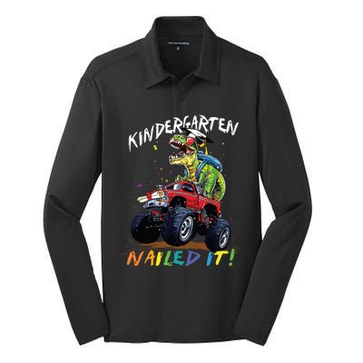 Kindergarten Nailed It Dinosaur Truck Last Day Of School Boy Silk Touch Performance Long Sleeve Polo