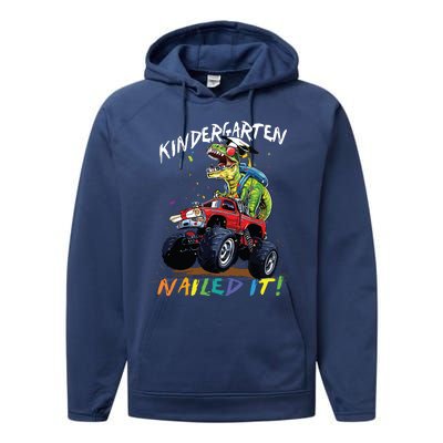 Kindergarten Nailed It Dinosaur Truck Last Day Of School Boy Performance Fleece Hoodie