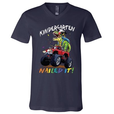 Kindergarten Nailed It Dinosaur Truck Last Day Of School Boy V-Neck T-Shirt