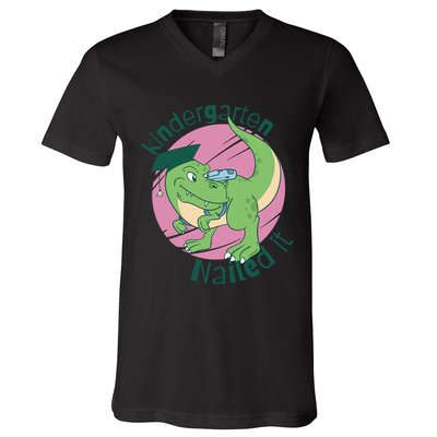 Kindergarten Nailed It Graduation Dinosaur V-Neck T-Shirt