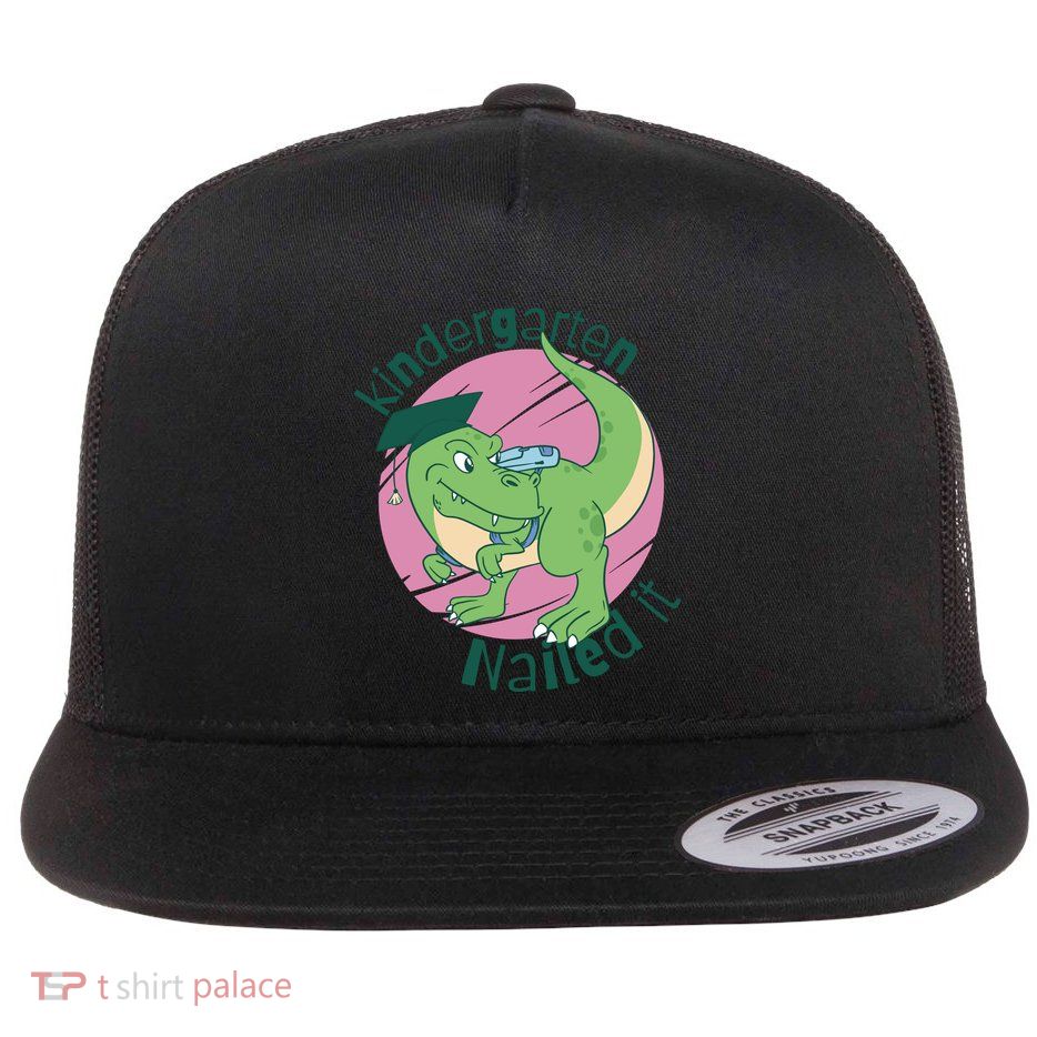 Kindergarten Nailed It Graduation Dinosaur Flat Bill Trucker Hat