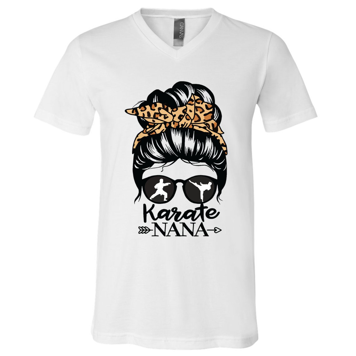 Karate Nana Messy Bun Hair Funny Karate Fighter Nana V-Neck T-Shirt