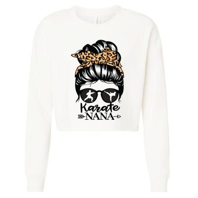 Karate Nana Messy Bun Hair Funny Karate Fighter Nana Cropped Pullover Crew