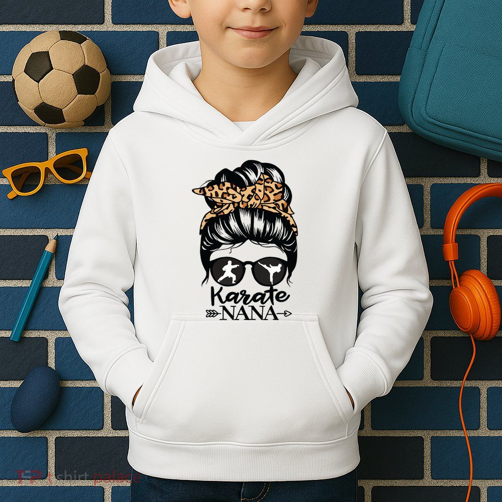 Karate Nana Messy Bun Hair Funny Karate Fighter Nana Kids Hoodie