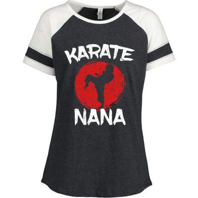 Karate Nana Martial Arts Grandma Ponytail Enza Ladies Jersey Colorblock Tee