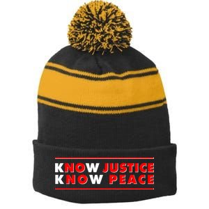 Know Justice Know Peace BLM Protest Stripe Pom Pom Beanie