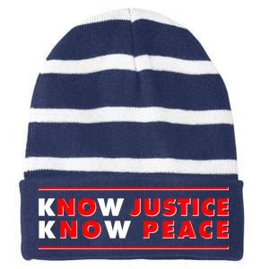 Know Justice Know Peace BLM Protest Striped Beanie with Solid Band