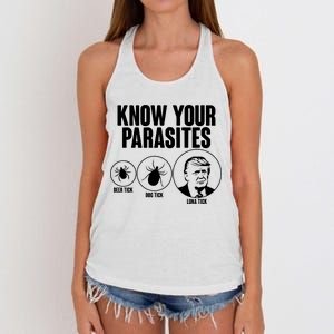 Know Your Parasites Deer Trick Dog Trick Luna Trick Women's Knotted Racerback Tank