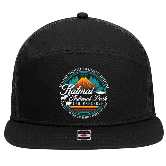 Katmai National Park Preserve Alaska Bear Watching Salmon 7 Panel Mesh Trucker Snapback Hat