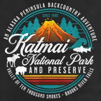 Katmai National Park Preserve Alaska Bear Watching Salmon 7 Panel Mesh Trucker Snapback Hat