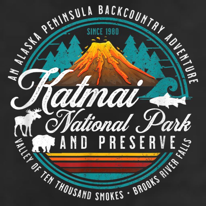 Katmai National Park Preserve Alaska Bear Watching Salmon 7 Panel Mesh Trucker Snapback Hat