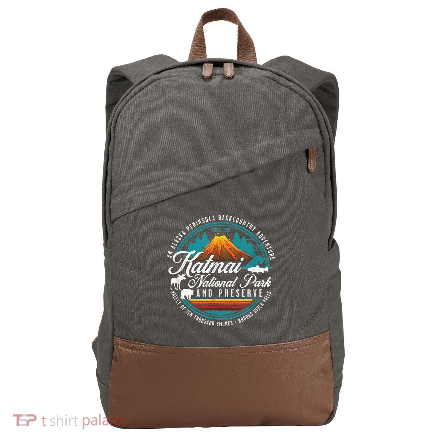 Katmai National Park Preserve Alaska Bear Watching Salmon Cotton Canvas Backpack