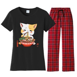 Kawaii Neko Ra Cute Ra Cat Japanese Noodle Funny Anime Women's Flannel Pajama Set