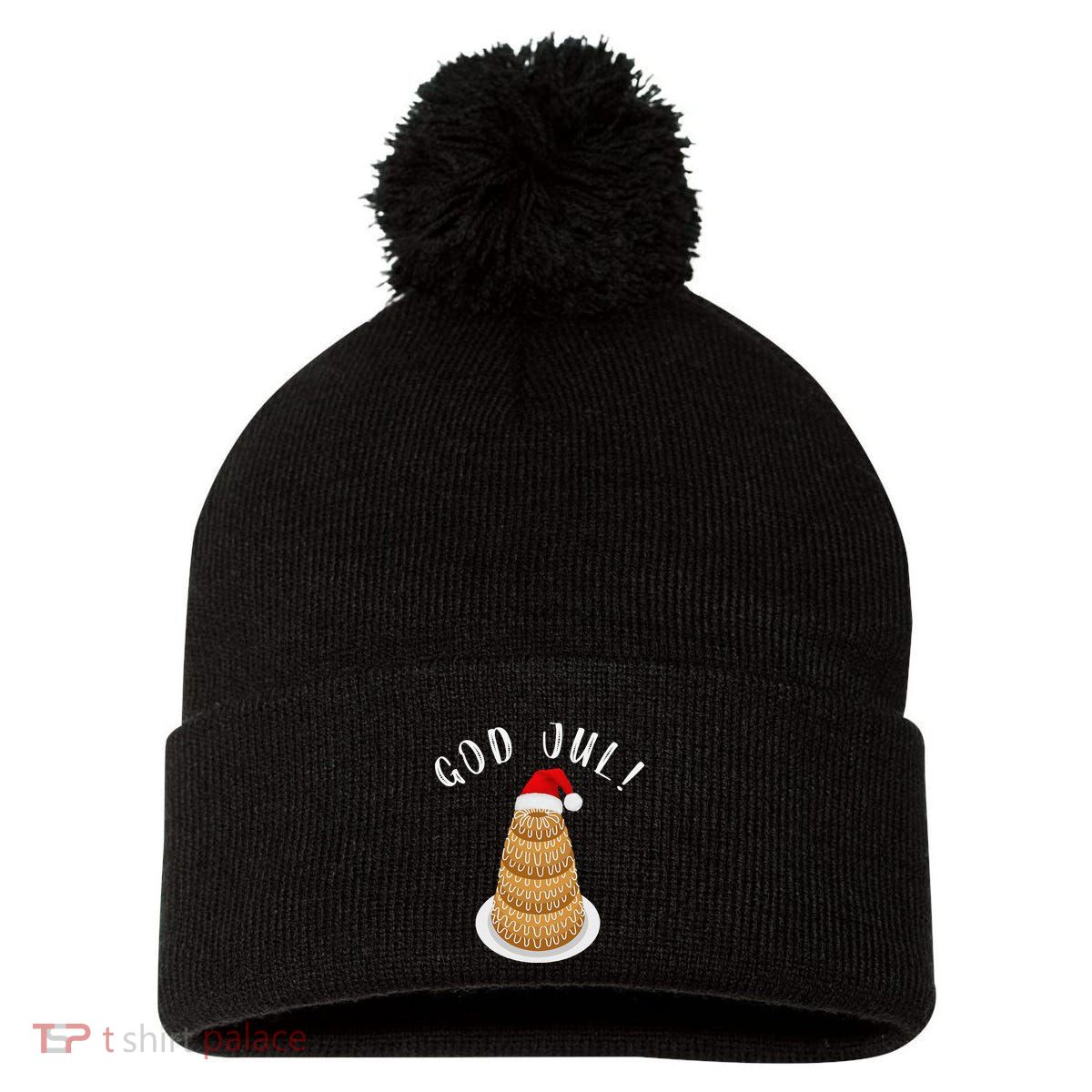Kransekake Norwegian Swedish Merry Christmas God Jul Pom Pom 12in Knit Beanie